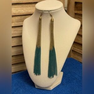 Gold and Teal Tassel Earrings